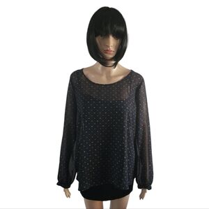 Black sheer top with open back and color circle,size L